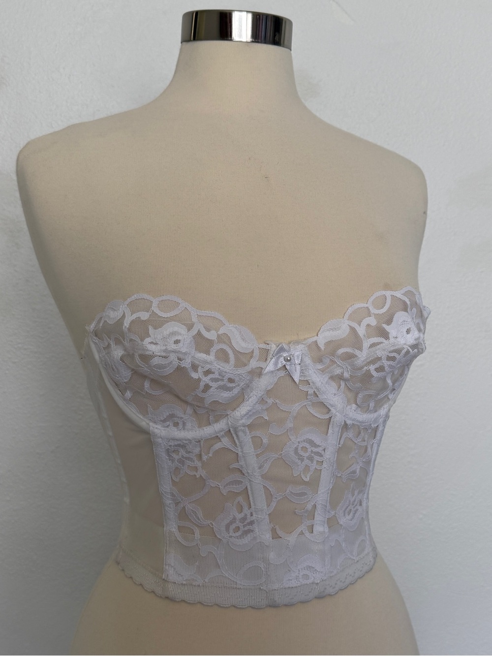 Vintage Victoria's Secret White Lace Bustier Corset Top 34B Sheer Bridal